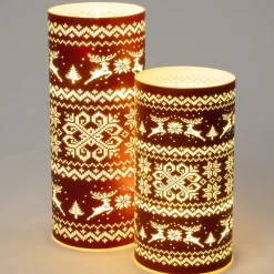Intratuin waxinelichthouder Winter rood met LED verlichting D 9 H 22,5 cm