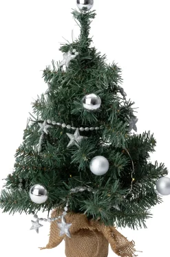 Kerstboompje zilver met lampjes warm wit D 20 H 60 cm