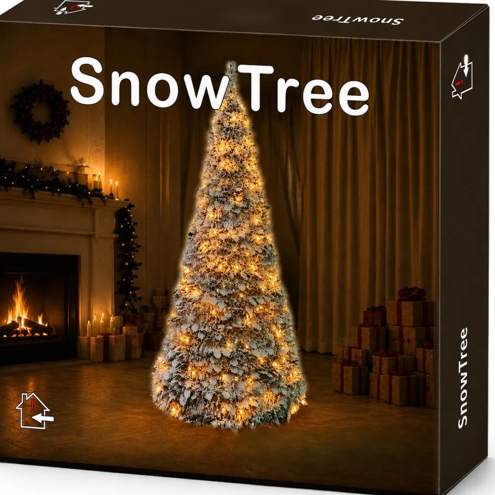 Kerstboom Pop-Up groen besneeuwd met 100 lampjes warm wit D 30 H 90 cm