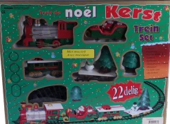 Kerstdorpminiatuur treinset rood / groen 39 x 31 x 5,3 cm 22-delig
