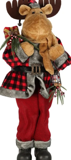 Kerstfiguur dansende rendier rood / bruin 40 x 25 x 95 cm