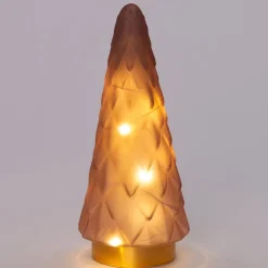 Kerstfiguur decoratieboom roze met 10 LED lampjes warm wit D 10,5 H 24,5 cm