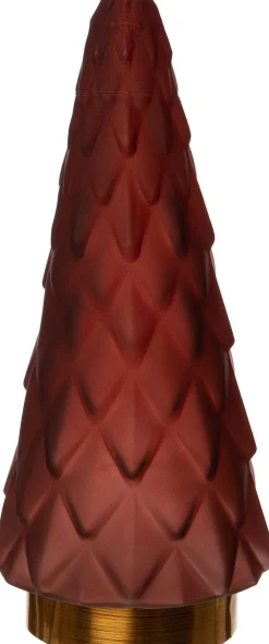 Kerstfiguur decoratieboom rood met 10 LED lampjes warm wit D 10,5 H 24,5 cm