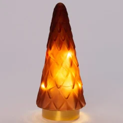 Kerstfiguur decoratieboom rood met 10 LED lampjes warm wit D 10,5 H 24,5 cm