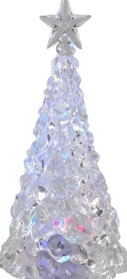Kerstfiguur decoratieboom ster met LED lampjes gekleurd licht D 10 H 21 cm