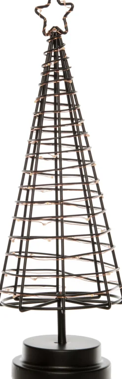 Kerstfiguur decoratieboom zwart / koper D 11 H 36 cm met 60 LED lampjes warm wit