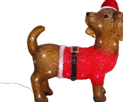 Kerstfiguur teckel bruin / rood met verlichting 45 x 15 x 36 cm