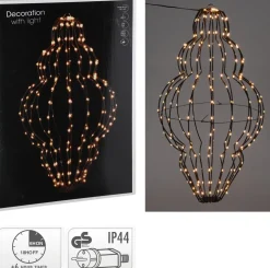 Kersthanger lantaarn zwart met verlichting 40 x 6 x 61 cm