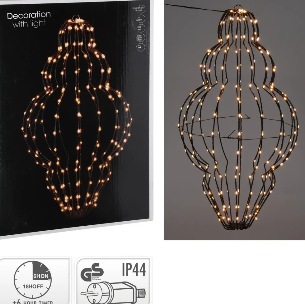 Kersthanger lantaarn zwart met verlichting 40 x 6 x 61 cm