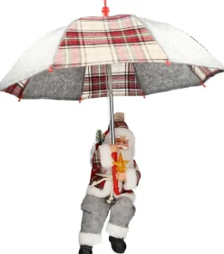 Kersthanger Santabrella kerstman met verlichting D 50 H 60 cm