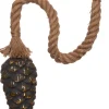 Kerstlamp dennenappel met touw goud D 10 cm met 15 lampjes warm wit