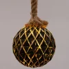 Kerstlamp met touw zwart / goud D 15 cm met 10 lampjes warm wit