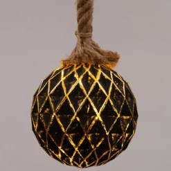 Kerstlamp met touw zwart / goud D 15 cm met 10 lampjes warm wit