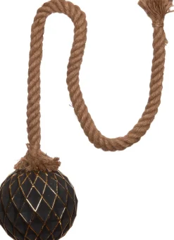 Kerstlamp met touw zwart / goud D 15 cm met 10 lampjes warm wit
