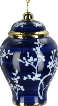 Kerst ornament Astonne blauw / wit takken D 5 H 7 cm