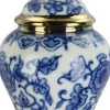 Kerst ornament Astonne wit / blauw bladeren D 5 H 7 cm