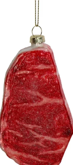 Kerst ornament biefstuk rood 6,5 x 2,5 x 12,5 cm