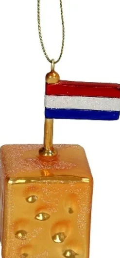 Kerst ornament blokje kaas geel 5 x 5 x 8 cm