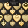 Kerst ornament Fitun hart goud 6,5 x 6,5 x 2 cm 16 stuks