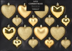 Kerst ornament Fitun hart goud 6,5 x 6,5 x 2 cm 16 stuks