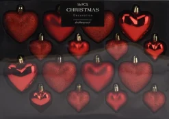 Kerst ornament Fitun hart rood 6,5 x 6,5 x 2 cm 16 stuks