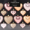 Kerst ornament Fitun hart roze 6,5 x 6,5 x 2 cm 16 stuks