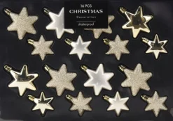 Kerst ornament Fitun ster beige 6 x 6 x 2 cm 16 stuks