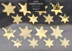 Kerst ornament Fitun ster goud 6 x 6 x 2 cm 16 stuks
