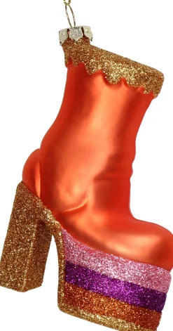 Kerst ornament Freya schoen oranje 6,8 x 3,6 x 10,2 cm