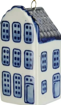 Kerst ornament Grachtenpand wit / blauw 5 x 5 x 9 cm