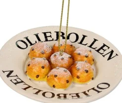 Kerst ornament oliebollen bruin / beige 8 x 8 x 2 cm