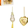 Kerst ornament Prinses Maxima Centrum gelukspoppetje en hart roze / goud 3,5 x 3 x 15 cm 2 stuks
