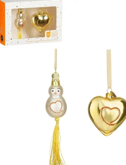 Kerst ornament Prinses Maxima Centrum gelukspoppetje en hart roze / goud 3,5 x 3 x 15 cm 2 stuks