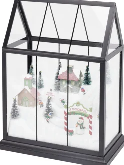 Kersttafereel ski piste huis met verlichting 25,5 x 15,2 x 33 cm
