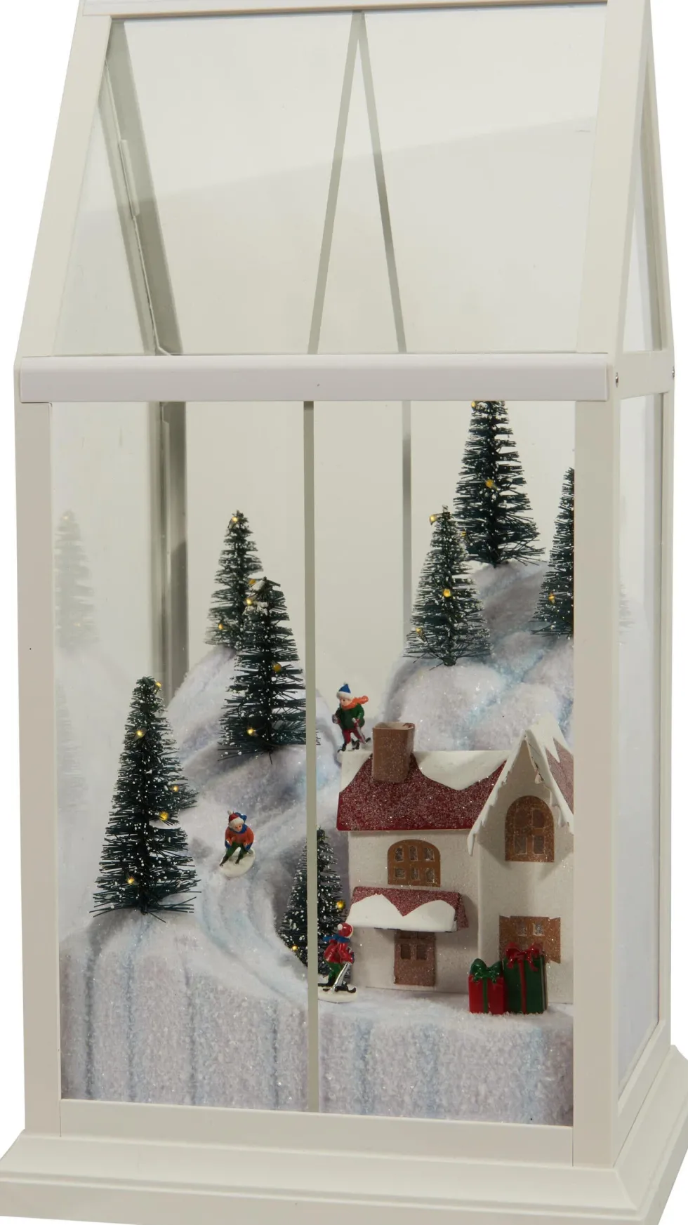 Kersttafereel ski piste huis met verlichting 22 x 20 x 38,5 cm