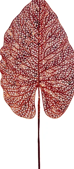 Kersttak met glitter blad rood 78 cm