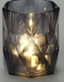 LED kaars in glas grijs D 4,7 H 5,7 cm