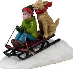 Lemax Caddington Village kerstdorpminiatuur doggone downhill sledding (sleëen met hond) 3,5 x 6,5 x 5,1 cm
