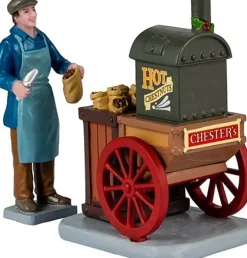 Lemax Caddington Village kerstdorpminiatuur chester's hot chestnuts (noten verkoper) 4,2 x 7,1 x 7,4 cm 2-delig