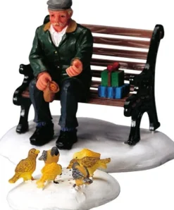 Lemax kerstdorpminiatuur feeding pigeons (duiven voeren) H 6 cm