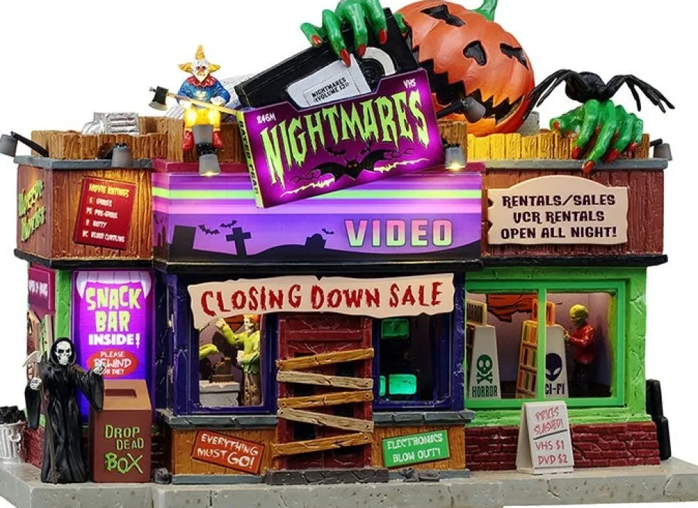 Lemax Spooky Town halloween miniatuur nightmares video (griezel videotheek) 9,3 x 9 x 15,1 cm
