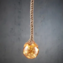 Luca Lighting hanglamp bol zilver met 15 LED lampjes warm wit D 10 H 90 cm
