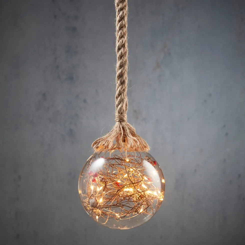 Luca Lighting kersthanger rode besjes transparant met verlichting D 14 H 94 cm