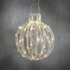 Luca Lighting kersthanger Tundra kerstbal zilver met verlichting D 25 H 27 cm