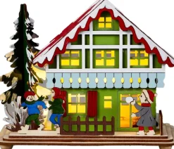 Luca Lighting kersthuisje Woody kinderen 16 x 9,5 x 11,5 cm
