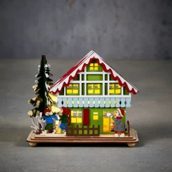 Luca Lighting kersthuisje Woody kinderen 16 x 9,5 x 11,5 cm