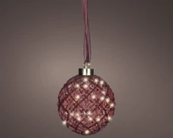 Lumineo kerstbal roze met verlichting D 14 cm