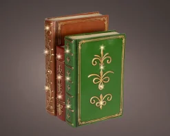 Lumineo kerstfiguur boeken groen / rood met verlichting 15,5 x 18,5 x 27 cm