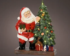 Lumineo kerstfiguur kerstman bij boom met verlichting 23 x 8,5 x 30 cm