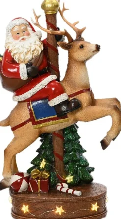 Lumineo kerstfiguur kerstman op rendier met verlichting 19,5 x 12 x 33,5 cm